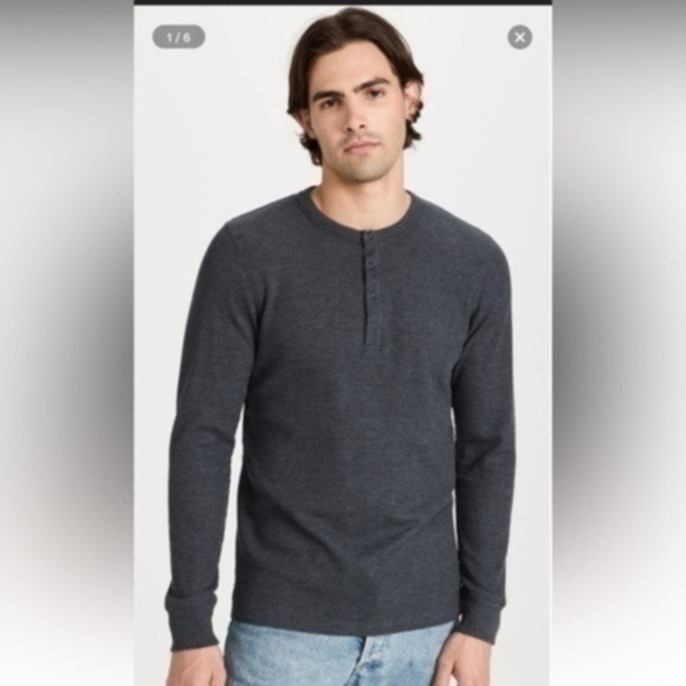 Rhone Sweatshirt Men's Small Green Waffle Knit Thermal Button Crew Neck Pullover